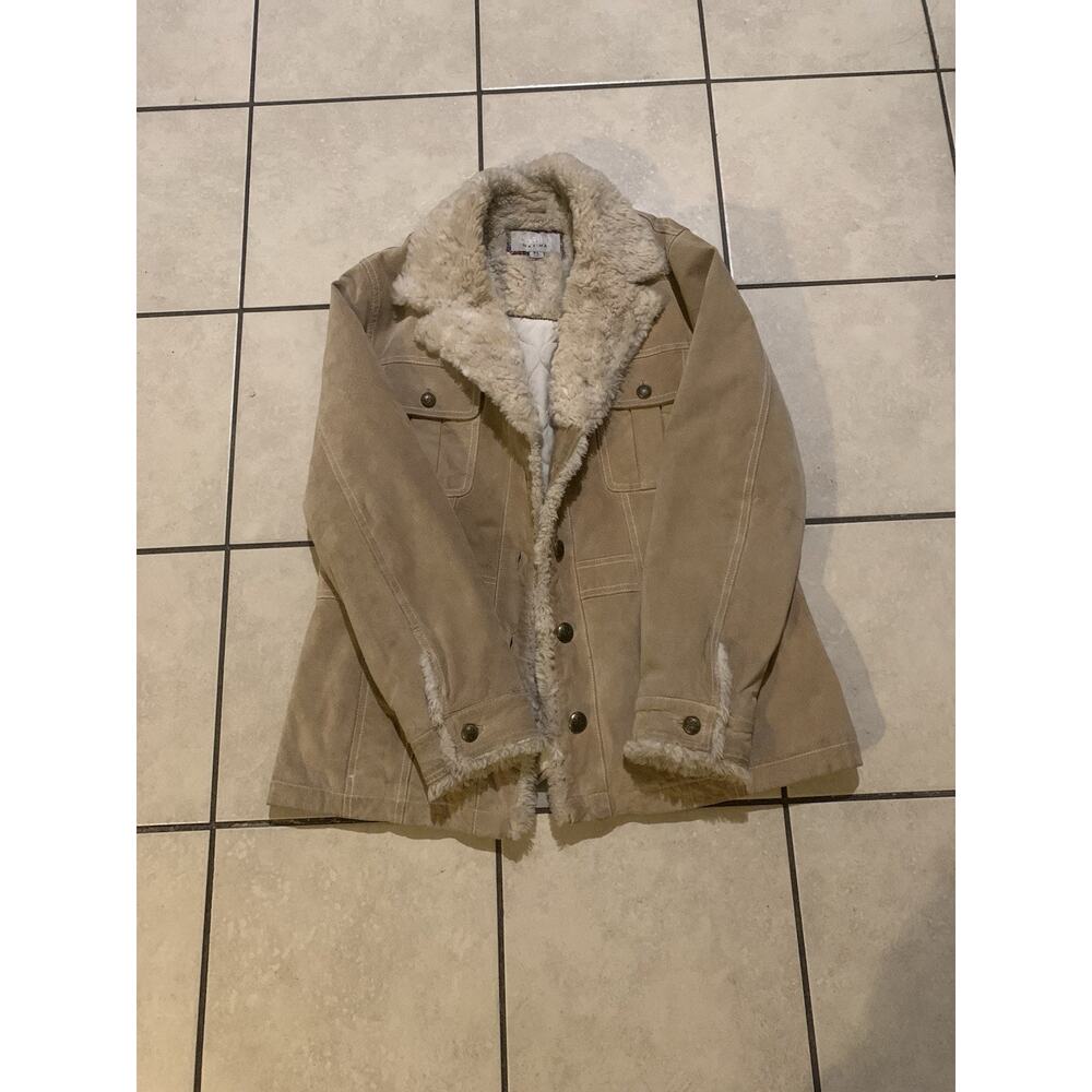 Wilsons Leather Maxima Suede Jacket Womens XL Sherpa Trim Lining Trucker